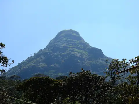 Adam's Peak seen from the approach through the hills