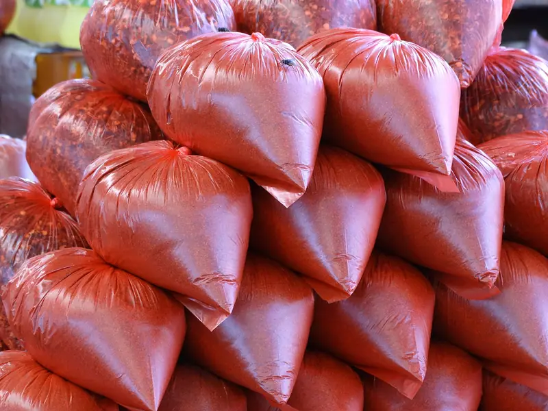 Bags of chilli and spices for sale in Pettah market, Colombo