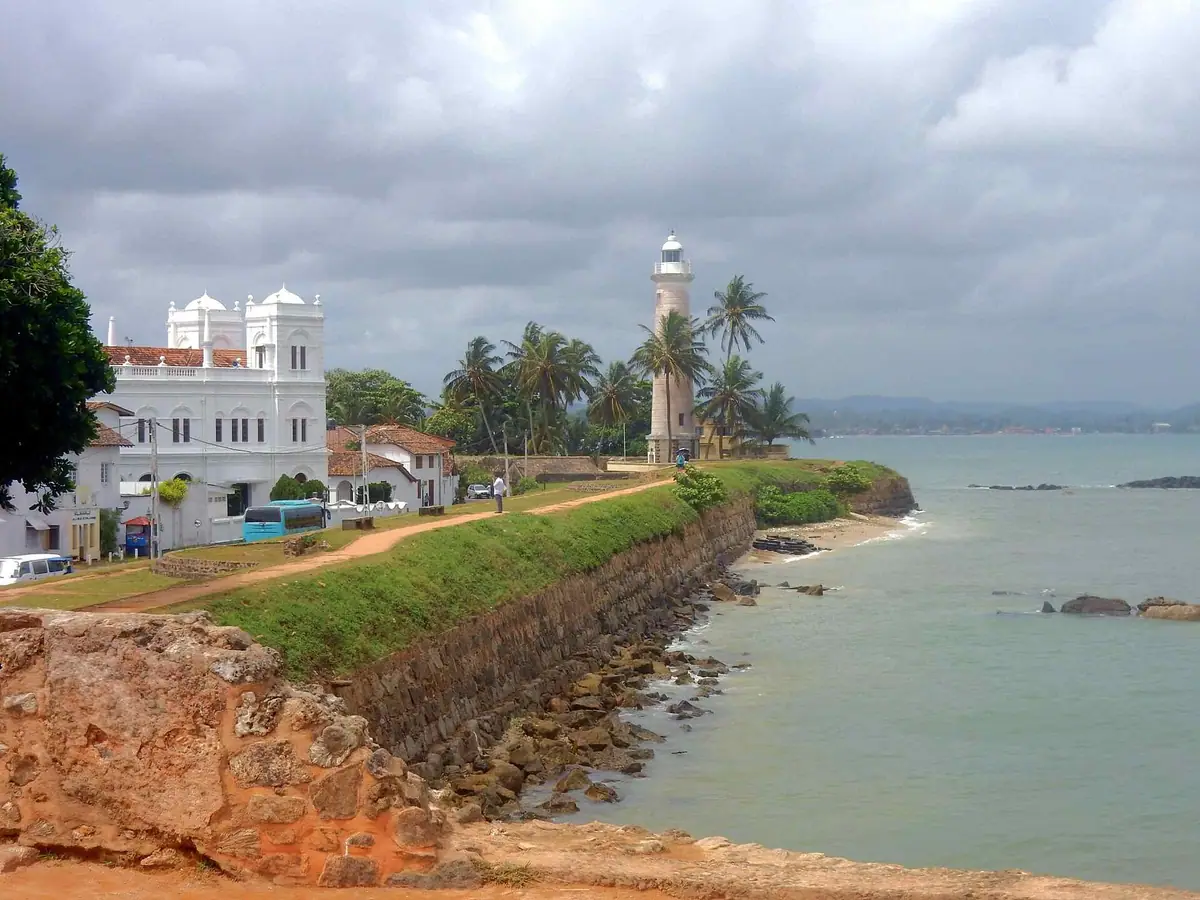The ramparts of Galle Fort with the lighthouse beyond