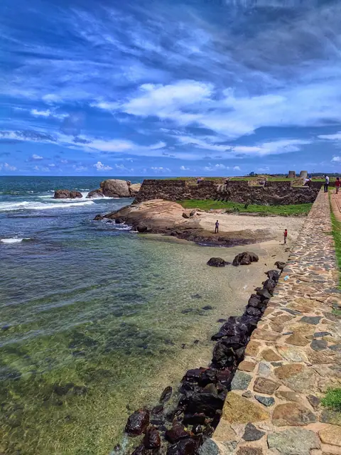 The old rampart walls of Galle Fort above the sea