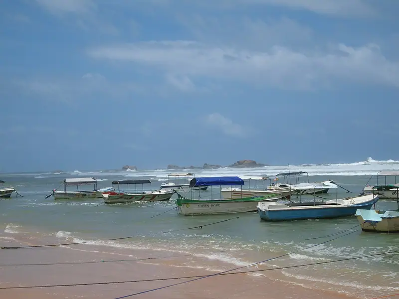 Fishing boats pulled up on the beach at Hikkaduwa