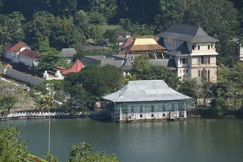 The lake-side buildings of the Temple of the Tooth on Kandy Lake