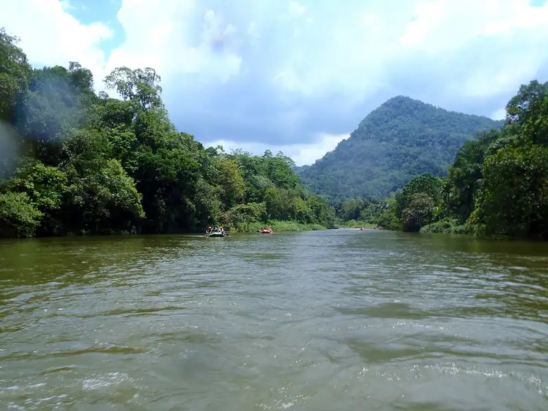 The Kelani river flowing between forested hills at Kitulgala