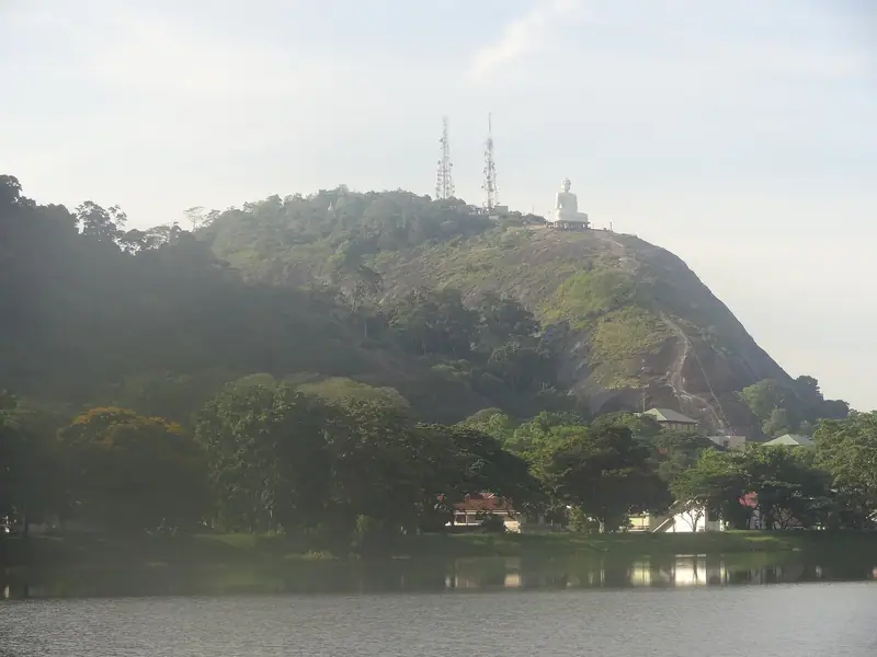 Ethagala, the Elephant Rock above Kurunegala, seen across a lake