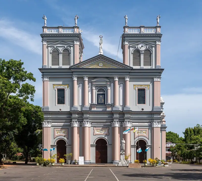 The pastel facade of St Mary's Church, Negombo
