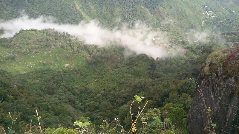 Clouds drifting below the cliff at World's End, Horton Plains