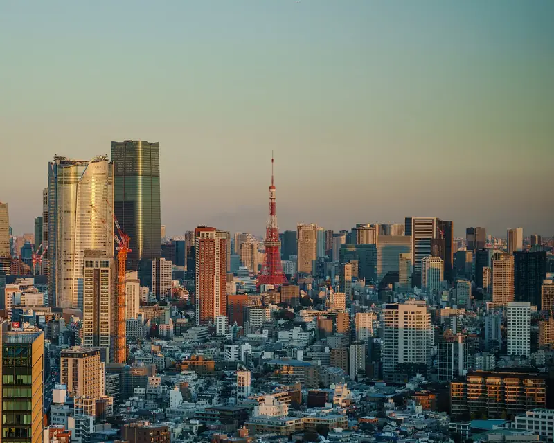 Tokyo Tower above the Minato rooftops